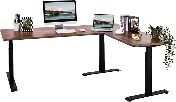 Fromann Adjustable Standing Corner Desk Frame 3 Leg L-Shaped Electric Triple Motor Desk Base Height and Width Adjustable Standing/Sitting for Home Office (Black)