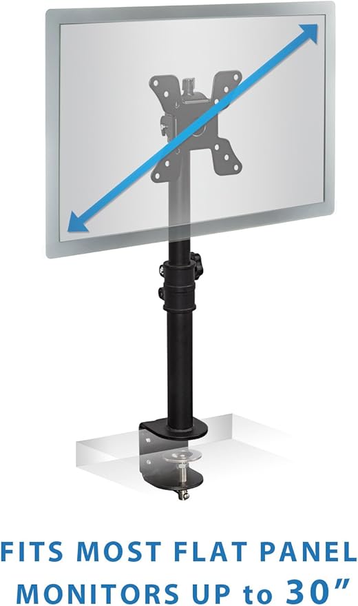 Mount-It! Single Monitor Desk Mount - Vertical Monitor Stand with Height Adjustable Telescoping Pole - Fits 19??4 Inch VESA Monitors - Tilt & Swivel - Heavy-Duty Desk Clamp