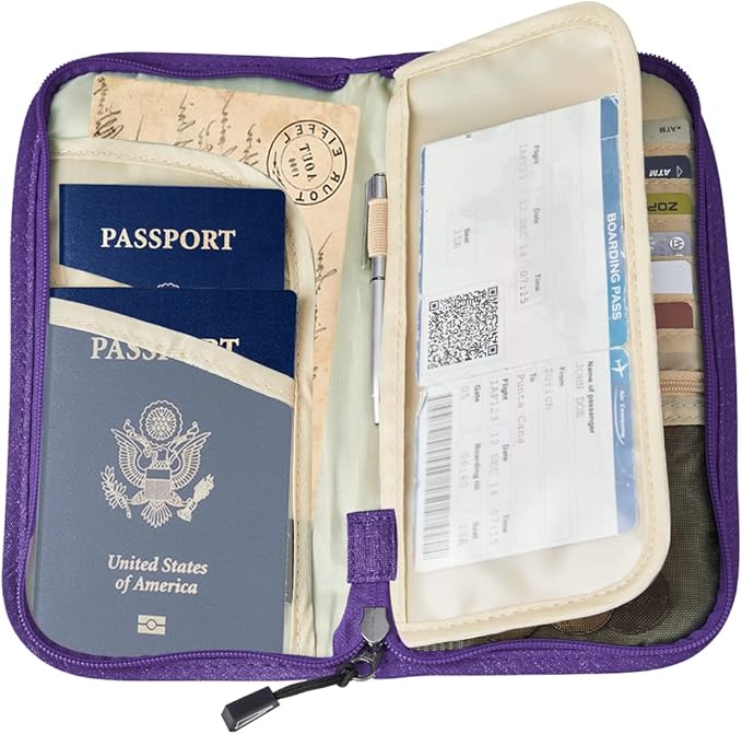 ZOPPEN Passport Holder Family RFID Passport Wallet, Passport Holder Women/Men, Travel Wallet Documents Organizer Zipper Case with Removable Wristlet Strap, Travel Essentials for Flying