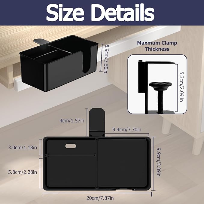 Yinqster 3-in-1 Clamp on Desk Organizer Cup Holder with Flexible Slots,Detachable Under Desk Storage for Cup, Phone & Pen,Computer Accessories and Office Supplies,Space Saving