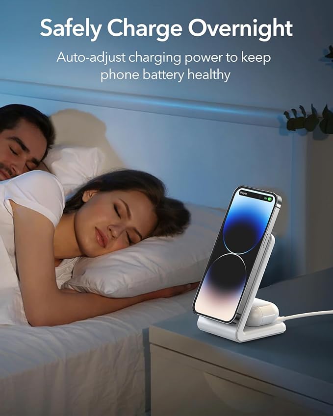 2-in-1 for Magsafe-Compatible Charger Stand with PD 20W USB-C Charger Block & Cable, Fast Charging Wireless Charger Designed for iPhone 17 Pro Max/16/15/14/13/12, AirPods 4/3/Pro 3/Pro 2/Pro, White