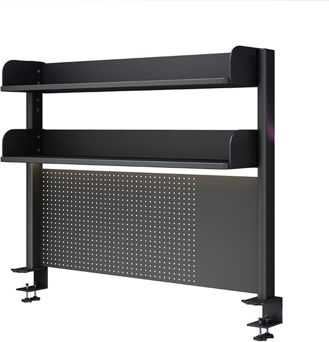 Clamp On Desk Organizer Shelf, BLACK Desk Extender Pegboard Workstation,Computer Desk Accessories for Office, Privacy Panel for Gaming Desk,23.6/31.4/39.3in Desktop Shelving (BLACK, 60cm/23.6in)