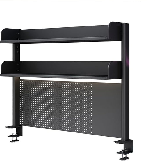 Clamp On Desk Organizer Shelf, BLACK Desk Extender Pegboard Workstation,Computer Desk Accessories for Office, Privacy Panel for Gaming Desk,23.6/31.4/39.3in Desktop Shelving (BLACK, 60cm/23.6in)