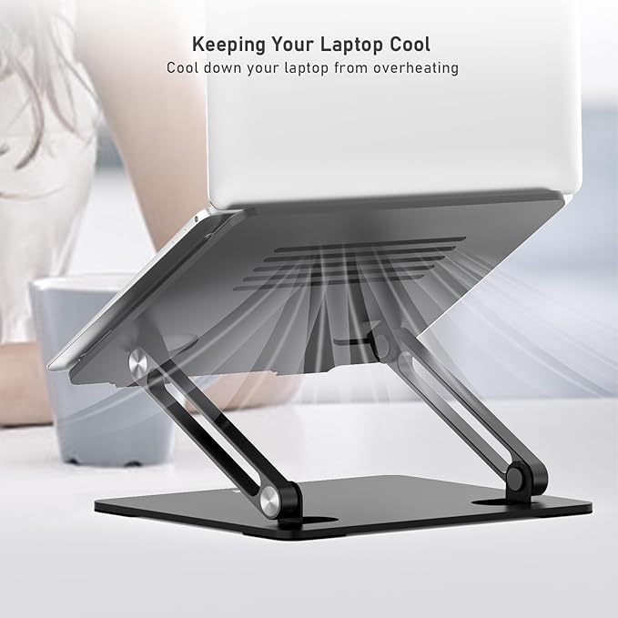 BoYata Laptop Stand, Adjustable Laptop Riser with Slide-Proof Silicone and Protective Hooks, Laptop Stand for Laptop up to 17 Inches, Laptop Holder Compatible for MacBook, Laptop-Black