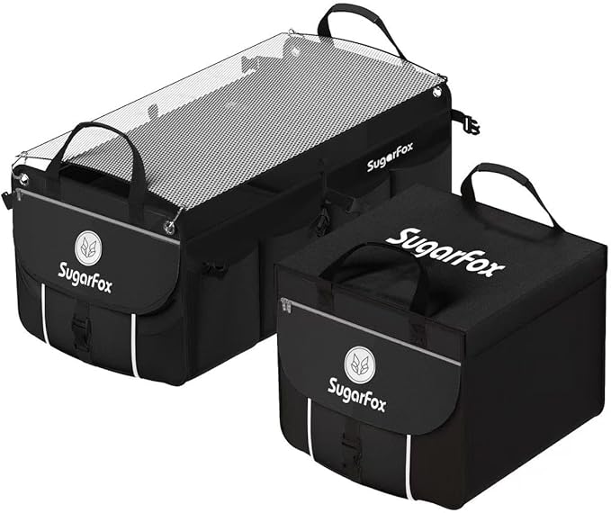 SugarFox Car Trunk Organizer for SUV - 63L+26L Modular Storage, Heavy-Duty, Foldable Waterproof, Soft & Hard Covers, Non-Slip, Multi-Compartment, All Black M006