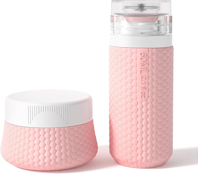 2 oz Travel Bottle Silicone Small Liquid Travel Containers 2 Pack Leak Proof TSA Approved Bottles On The Go Size Traveling Kit for Toiletries Shampoo Body Wash Skincare Lotion Women - Leather Pink