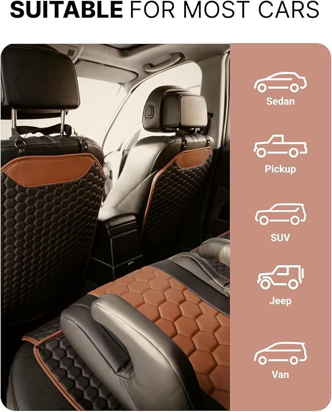 Owleys Premium Leather Car Seat Protector 2 Pack for Child Car Seat Cover from Dirt - Infant Car Seat Protector for Back Seat/Front Booster Under Baby Waterproof Hexy
