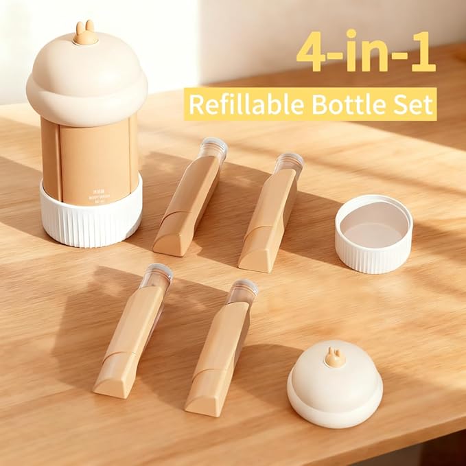 Travel Cosmetic Case Toiletry Bag with Zipper Refillable 4-in-1 Silicone Kit Toiletry Bottles、Squeeze Toiletry Bottles Leakproof Accessories for Toiletries Shampoo Lotion Body Wash (BPA Free)