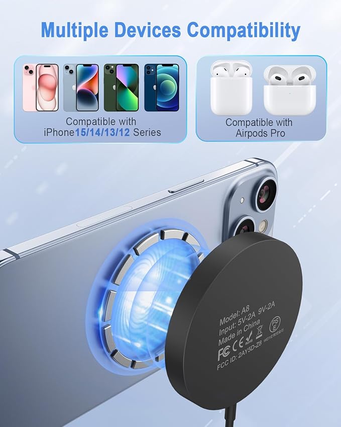 Magnetic Wireless Charger Mag Safe Charging Pad Compatible with iPhone 17/17 Pro Max/iPhone Air/16/15/15 Plus/14/13/12 Series, 2025 Upgraded Fast Mag-Safe LED Charger with 20W Type-C Adapter (Black)