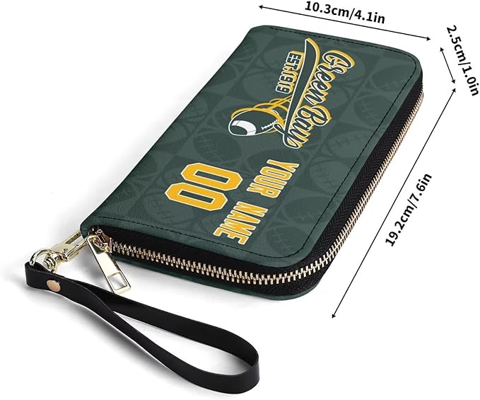 Custom Sports Team Zip Organizer Wallet-Personalized PU Leather Wallet with Name Number,Multi-Card Slots,Wrist Strap,Fan Gift for Men Women.
