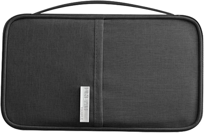 Family Passport Holder for 3 to 4, Passport Wallet with Zipper, Strap, Card Slots, Travel Document Organizer Nylon Men Women Boarding Pass Pouch Bag ID Credit Card Case Cover (Black, Small)