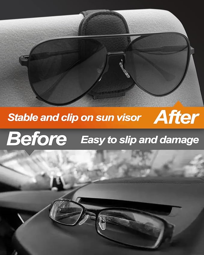 2 Pack Sunglass Holder for Car, Magnetic Leather Eyeglass Hanger Sunglass Clip for Car Visor, Car Sunglass Holder Organizer Storage, Car Interior Accessories (2PCS, Black)