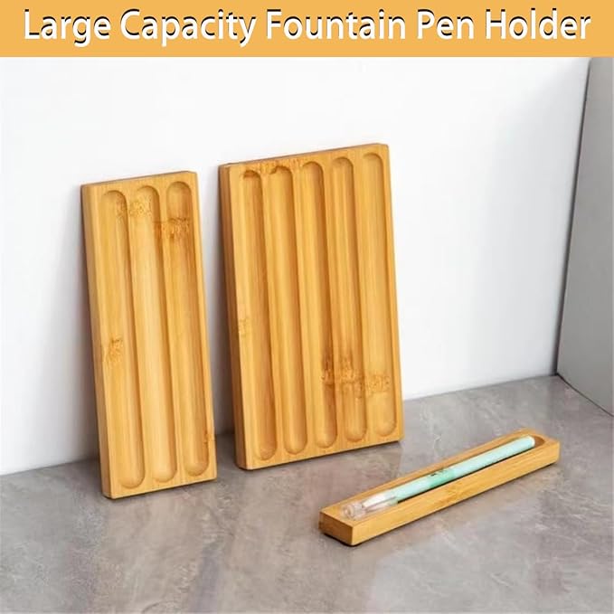 Horizontal Pen Holder For Desk,Pen Tray,Wood Desk Pen Holder,Desk Top Pen Display,Teacher Gifts,Suitable For School,Home,Office Desktop Art Accessories (Walnut-3 Grid)