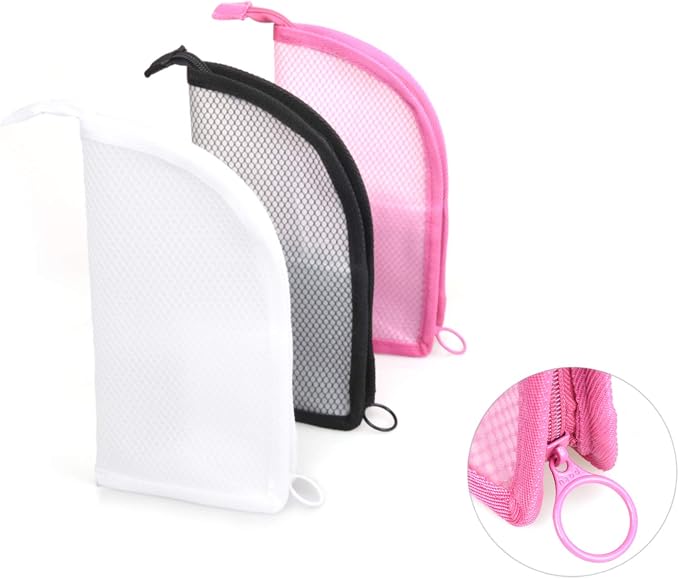 patu Standing Travel Toiletry Bag - Transparent Waterproof PVC Mesh Pouch with Triangle Design for Bathroom Essentials & Personal Care, 2 Packs, Pink