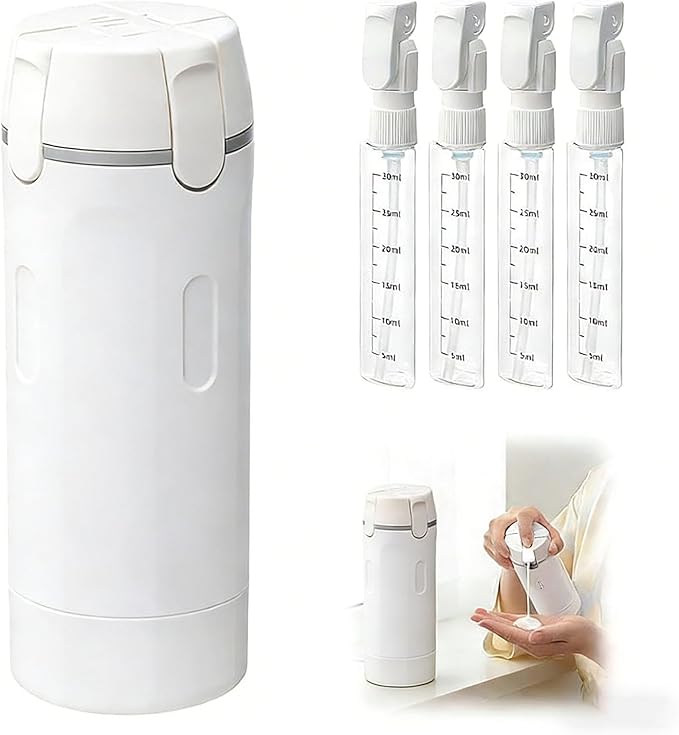4 in 1 Travel Dispenser Bottle Leakproof Refillable Travel Bottles for Toiletries Portable Travel Size Containers for Shampoo Lotion Cosmetics Travel Essentials for Women Men (White)