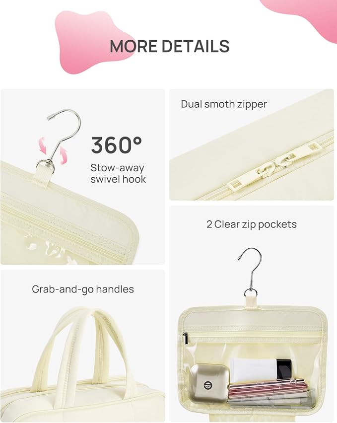 Telena Travel Toiletry Bag with Jewelry Organizer for Women, Puffy Hanging Makeup Bag Lightweight Cosmetic Bag Organizer for Travel Essentials