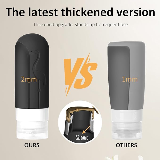 Vipop Empty 3 oz Travel Size Bottles Toiletries Containers for Toiletries Liquids，Small Silicone Mini Refillable Leak Proof TSA Approved Travel Bottles for Creams Shampoo and Conditioner Traveling