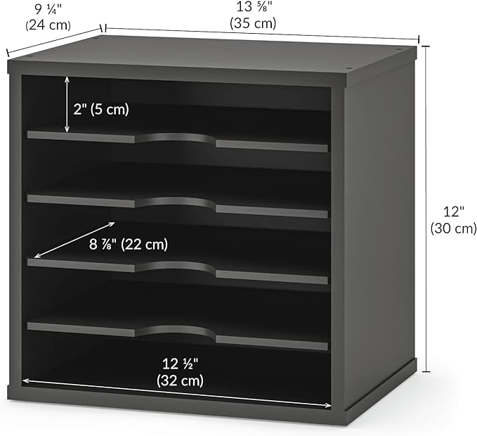 Ballucci 5-Tier File Organizer for Desk, Wooden Mail Sorter, Office Desk Organization, Paper Storage Organizers, Folder holder for desk, Letter Trays & Stacking Supports, Adjustable Shelves, Black