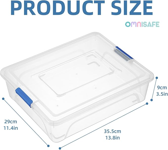 Plastic Storage Bin with Lid, Stackable Design, Clip Box for Crafts, Supplies and Office Items Container (4 Pack 10 Quart Blue)