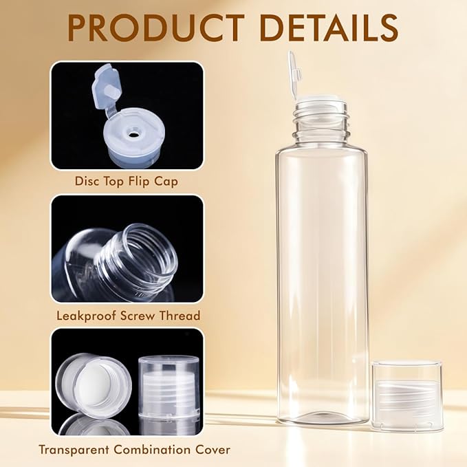 5 oz Clear Plastic Empty Bottles Travel Bottle Container with Flip Cap Sample Tube Jars for Cosmetic Bath Shower Gel Lotion Liquid Shampoo - Set of 4