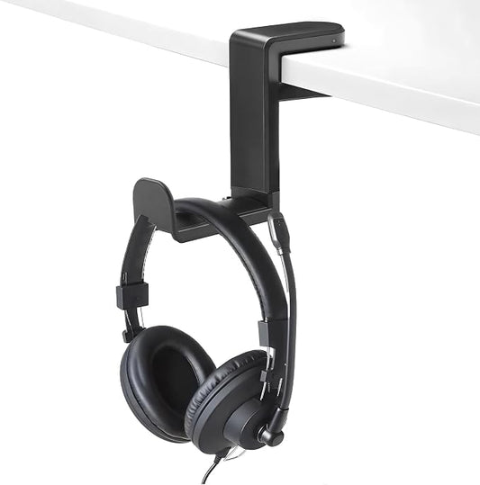 Rotating Headphone Stand, No-Drill 360° Rotating PC Gaming Headset & Controller Holder, Under Desk Hanger with 360 Degree Swivel & Cable Clip Organizer