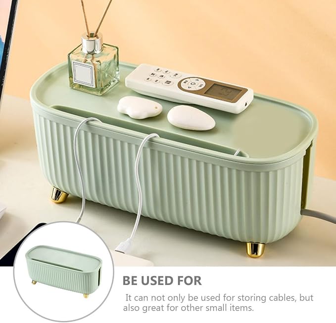 Cable Management Box with Lid Power Cord Organizer Table Socket Storage Box for Home and Office Desk Use Dustproof Green