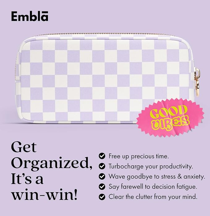 Makeup Bag Travel Cosmetics Pouch and Toiletry Bag, Nylon Zipper Pouch Purse, Cute Make Up Organizer Storage Tote for Women Girls, Travel Skincare Case, Small Makeup Case, Dusty Rose Checkered