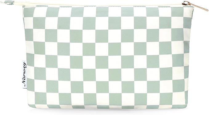Narwey Small Makeup bag for Purse, Small Makeup Pouch for Purse Cosmetic Bag with Zipper, Cute Make up Pouch for Women Girls (Mint Green Checkerboard)