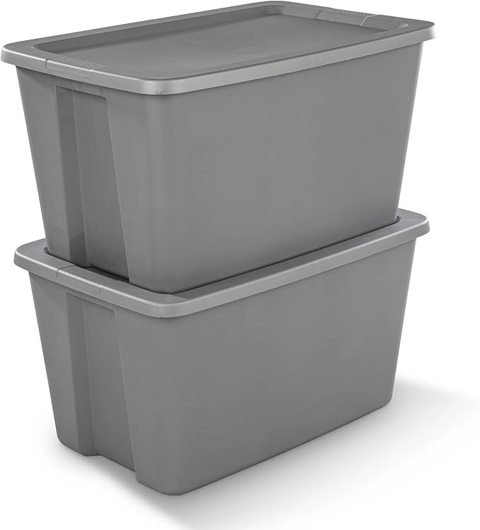30 Gallon Plastic Storage Container with Snap-On Lid,Extra Large Storage Bin, Gray