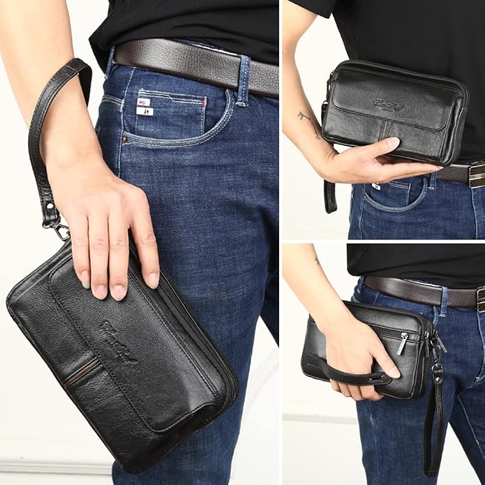 Leather Clutch Purse Wallet Men Wrist Bag