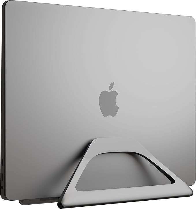 Elestoria Aluminum Vertical Laptop Stand with Gravity Auto-Lock ??Adjustable Laptop Holder Vertical fits MacBook Pro/Air, Chromebook & Gaming Laptops up to 17.3" ??Space-Saving Desktop Dock - Grey