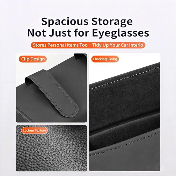 Car Sunglass Holder-Leather Magnetic Large Glasses Case,One-Handed Eyeglass Clip,Universal Auto Sun Visor Accessories