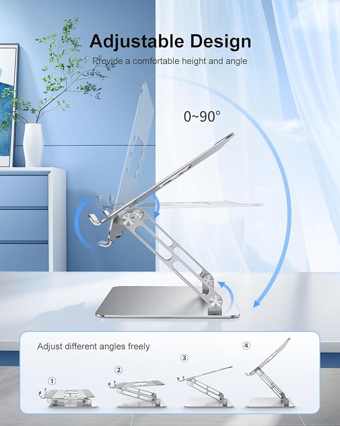 Adjustable Laptop Stand Ergonomic Computer Riser Aluminum Laptop Stand for Desk Portable Notebook Stand Laptop Riser Holder Compatible with 10-17.3?™â€?Laptops Tablets,Silver