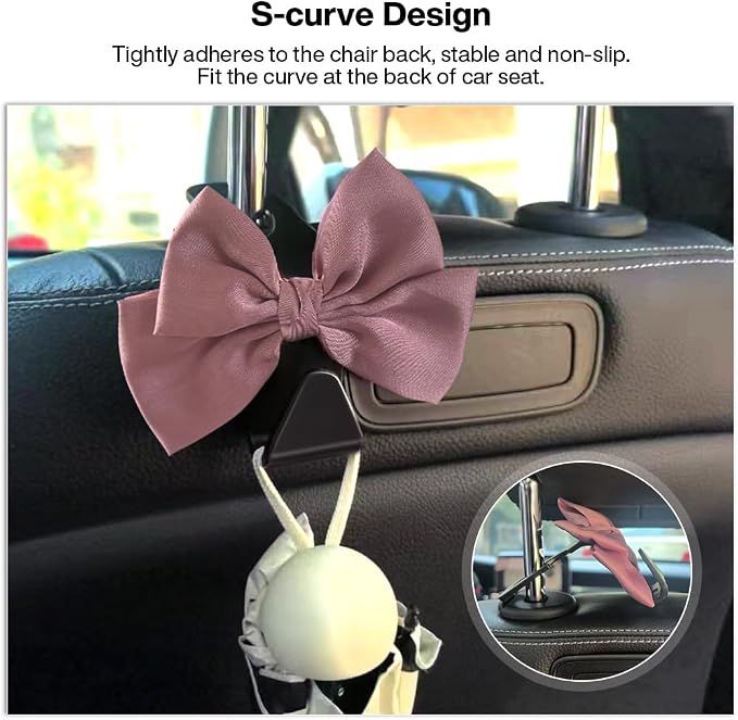 2 Pack Car Seat Headrest Hook, Auto Seat Hook Hangers Storage Organizer Interior Accessories for Handbag Clothes Coats Grocery Bags (Leather pink)