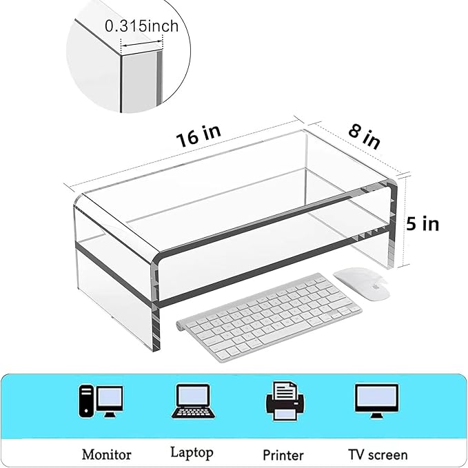 Generic Acrylic Monitor Stand, 2 Tier Computer Monitor Riserï¼?6 inch Acrylic Computer Monitor Stand Riser for iMac, PC, Desktop, Laptop, TV Screen, clear