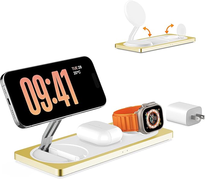 3-in-1 Charging Station for Apple Devices: Used for iPhone and Watch Charging Station with Magsafe Charger Stand, Wireless Charger for iPhone 17 Air 16 15 14 13 Series, Apple Watch Ultra, AirPods Pro