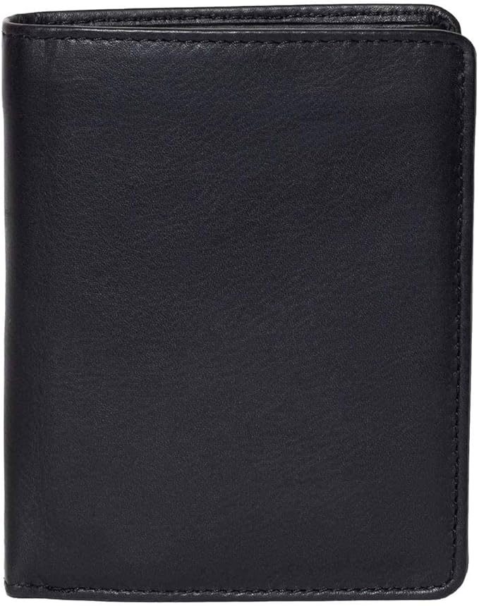 DiLoro Mens Full Size Large Capacity Genuine Full Grain Leather Wallet Bifold Flip ID Coin & Zip Pockets RFID Blocking Anti-Theft (Black Nappa)