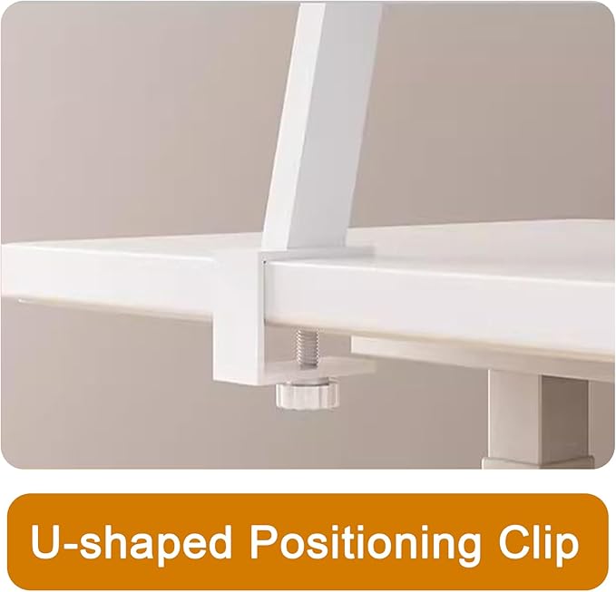 Clamp on Desk Shelf, 31.5x7.8in Desktop Extender Klemmbares Schreibtisch Organizer Regal Adjustable Floating Desks Shelf for Office, Dorm, Home Desk Organization, White