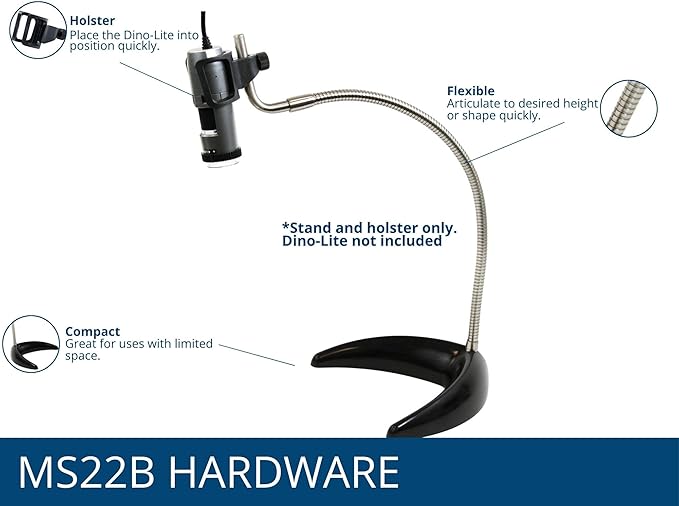 Dunwell Tech, Inc MS22B Flex-arm Desktop Stand (Black), ~16 Inch Height - Designed for Dino-Lite AM2111, AM3111, AF3113, WF3113, and Casual Use