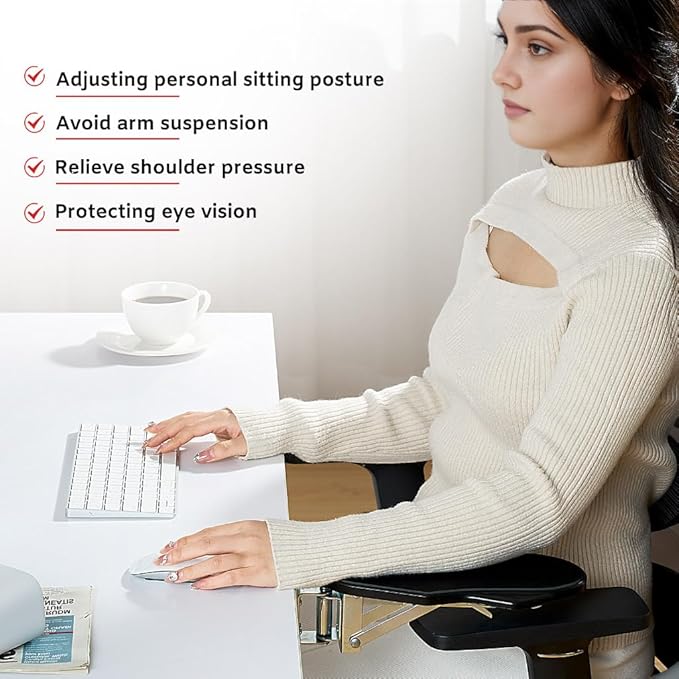 Computer Arm Rest for Desk, 180° Adjustable Rotating Desk Extender Tray, 90° Foldable Elbow Arm Support, Ergonomic Desk Arm Wrist Rest Shelf for Home and Office