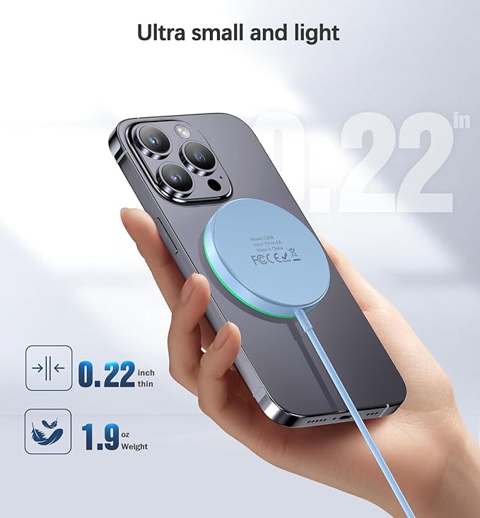 Magnetic Wireless Charger 15W Charger-Fast Charging Pad Compatible with iPhone16/15/14/13/12 Series & Airpods 2 3 Pro-LED Pad with Dual Charging Ports Original Replacement（Blue）