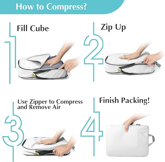 Gonex Compression Packing Cubes, 4pcs Expandable Storage Travel Luggage Bags Organizers (White)