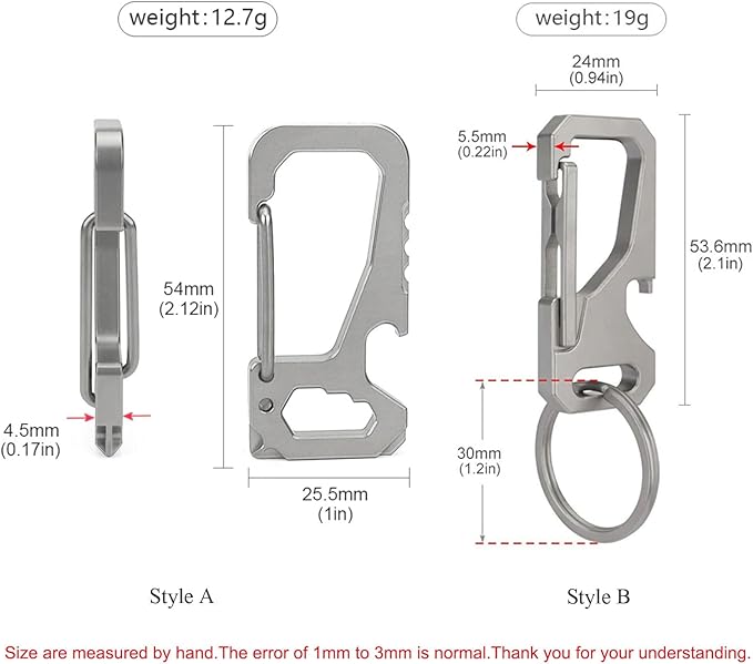 Titanium Carabiner Keychain for Men, Heavy Duty Key Ring Clip with Bottle Opener, EDC Multitool Holder for Keys Belt
