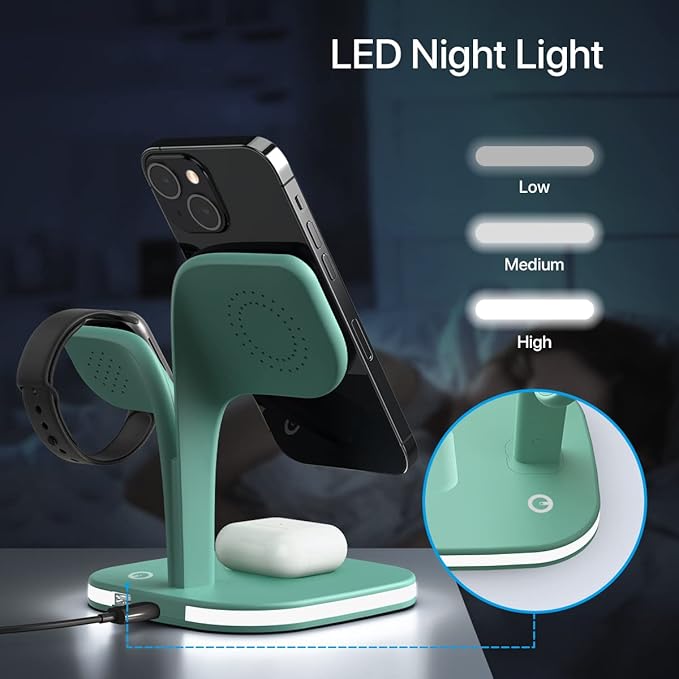 EXW Charging Station, Magnetic Wireless Charger,5 in 1 Fast Wireless Charger Stand for iPhone 17/Air/16/15/14/13/12 Pro/Max/Mini/Plus, Apple Watch 10/9/ 8/7/6/SE/5/4/3/2 and Airpods 3/2/Pro