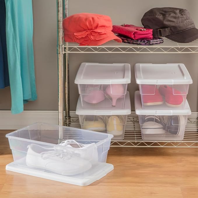 Sterilite 6 Quart Clear Storage Bins with Lids, 18-Pack Plastic Storage Containers, Clear Stackable Storage Bins Box for Closet, Garage, Classroom, Home Organization and Storage, Cloth Included