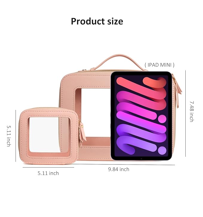 LETGO Clear Makeup Bag, Travel Toiletry Cosmetic Bag Case Portable Clear Makeup Organizer Transparent Storage Bag Fit Carry-on Travel Car Accessories for Women Men (Large-Pink)