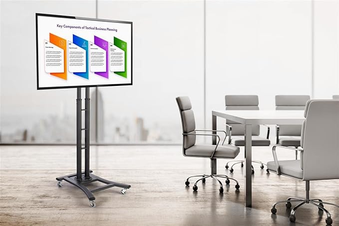Mobile TV Stand with Wheels for LCD, Plasma or LED Monitors Between 32 and 65 inches, Height-Adjustable - Black