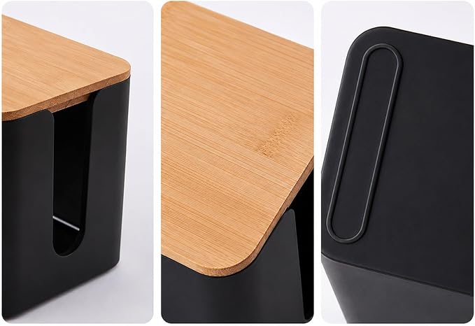[Set of 2] Wood Cover Cable Management Box Set, Wire Ties Included to Organize Desk Cord Cables, Hide TV Computer Wires, Power Strips, USB Hub to Make Your Home, Office Neat and Clean (Black)