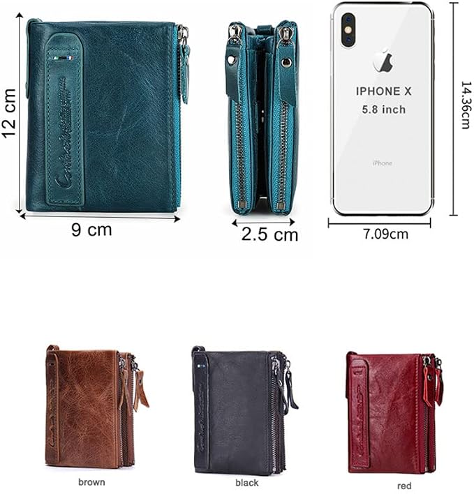 CONTACTS Womens Bifold Wallet Leather Small Zipper Coin Purse for Women Fashion Card Holder with ID Window (Peacock Blue)