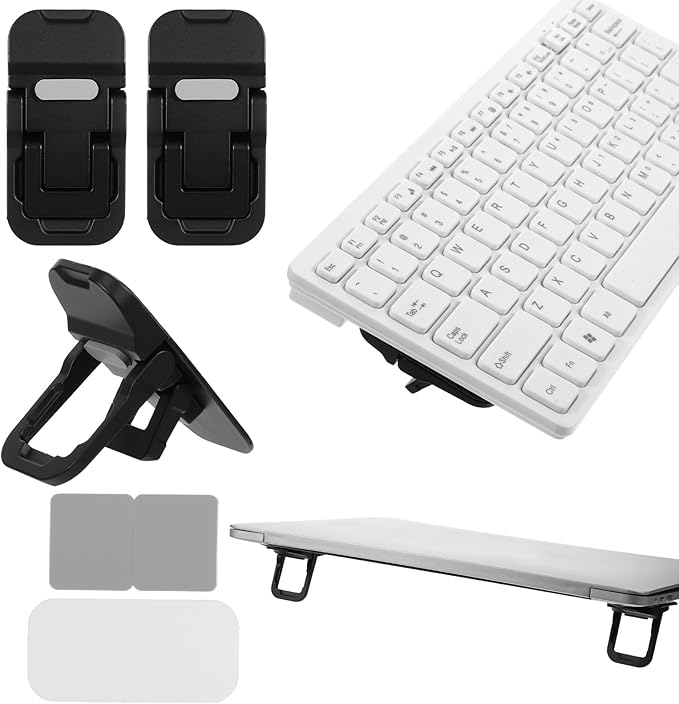 2Pcs Keyboard Riser, Portable Computer Keyboard Stand Self Adhesive Laptop Feet Mini Keyboard Lift for Desk Foldable Zinc Alloy Laptop Riser for Most Keyboards (Black)